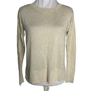 Lightweight Crewneck Sweater S Beige Pullover Stretch Knit High Low Hem 43PE